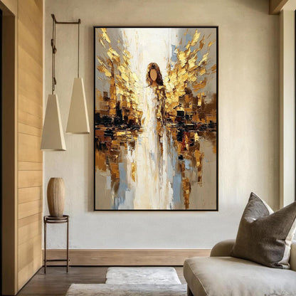 Golden Angel – Gold and White Abstract Wall Art | Impasto Painting, view 4