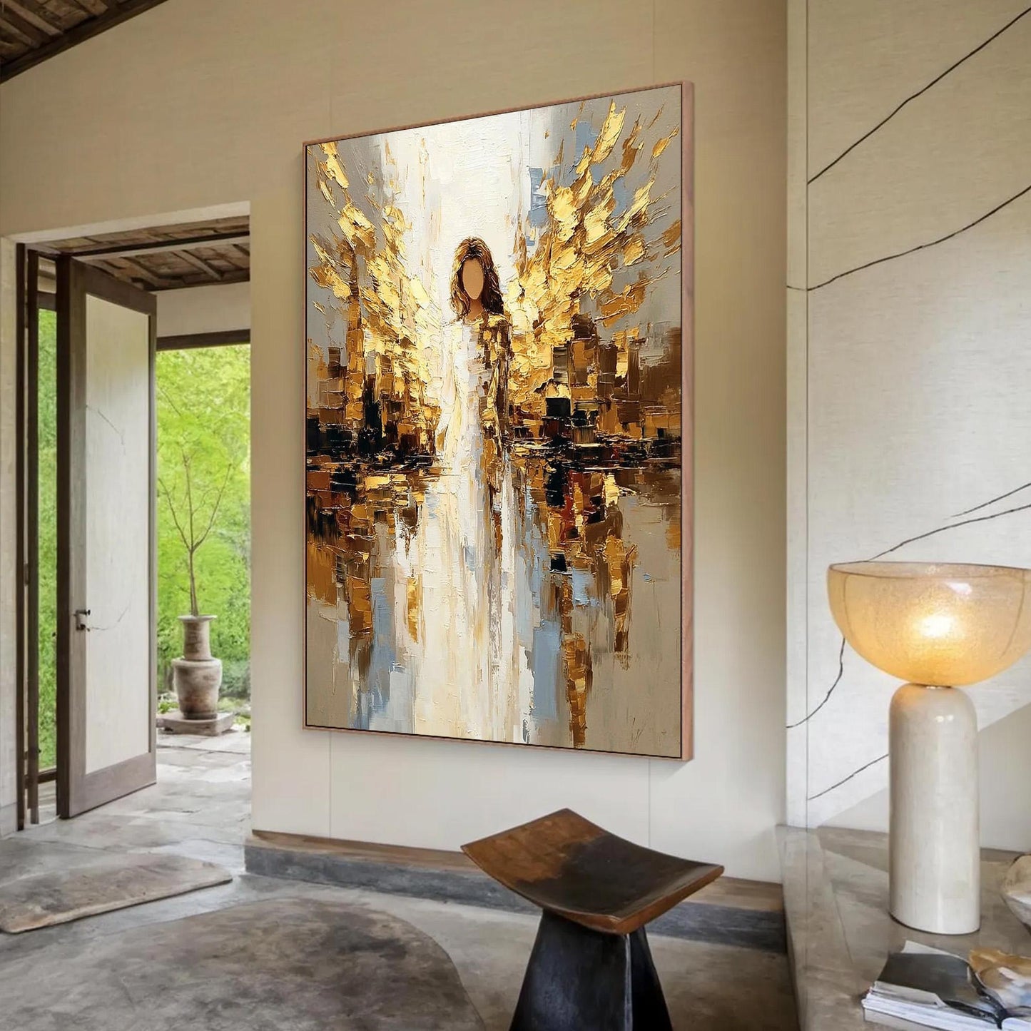 Golden Angel – Gold and White Abstract Wall Art | Impasto Painting, view 3