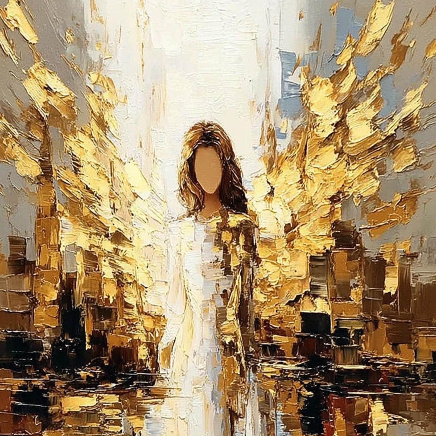 Golden Angel – Gold and White Abstract Wall Art | Impasto Painting, view 5