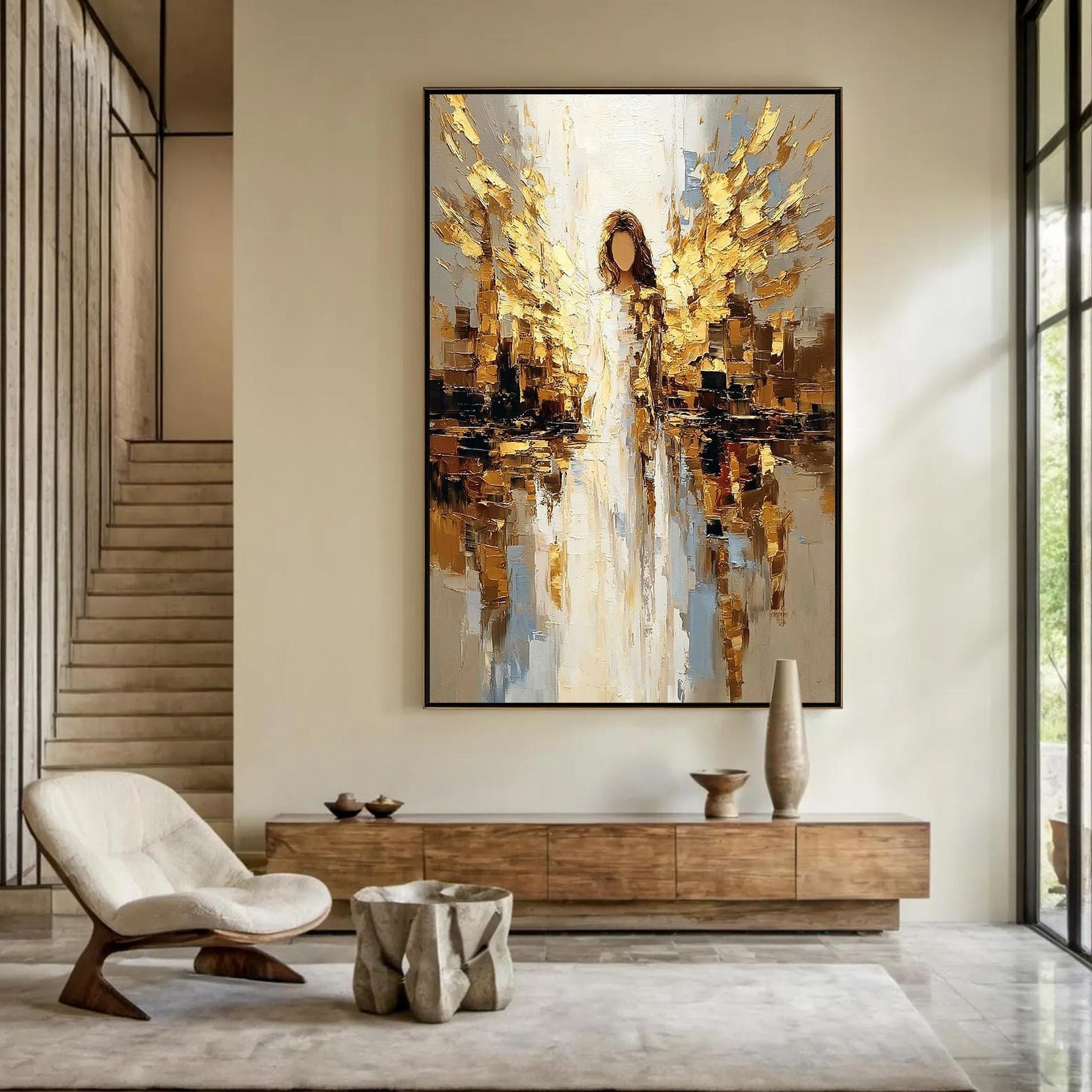 Golden Angel – Gold and White Abstract Wall Art | Impasto Painting, view 1