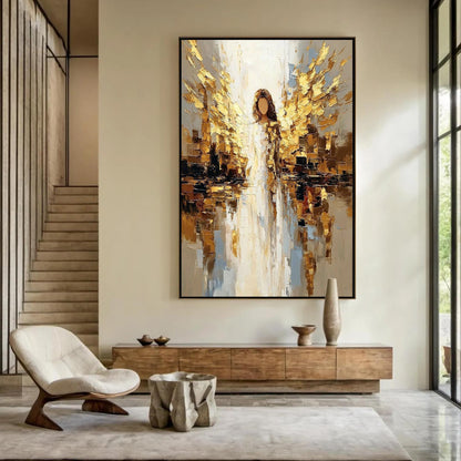 Golden Angel – Gold and White Abstract Wall Art | Impasto Painting, view 1
