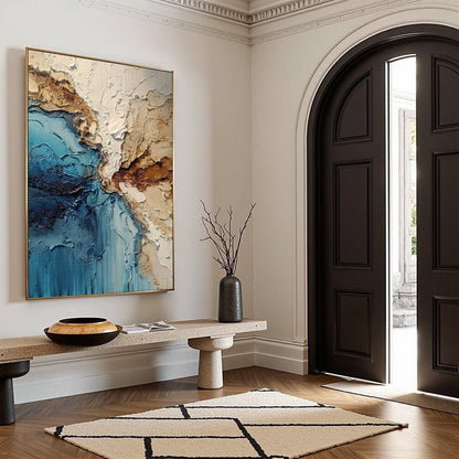 Abstract Coastal Oil Painting – Turquoise Beach Seascape Wall Art | Abstract Impasto Hand-Painted Oil Painting, view 2