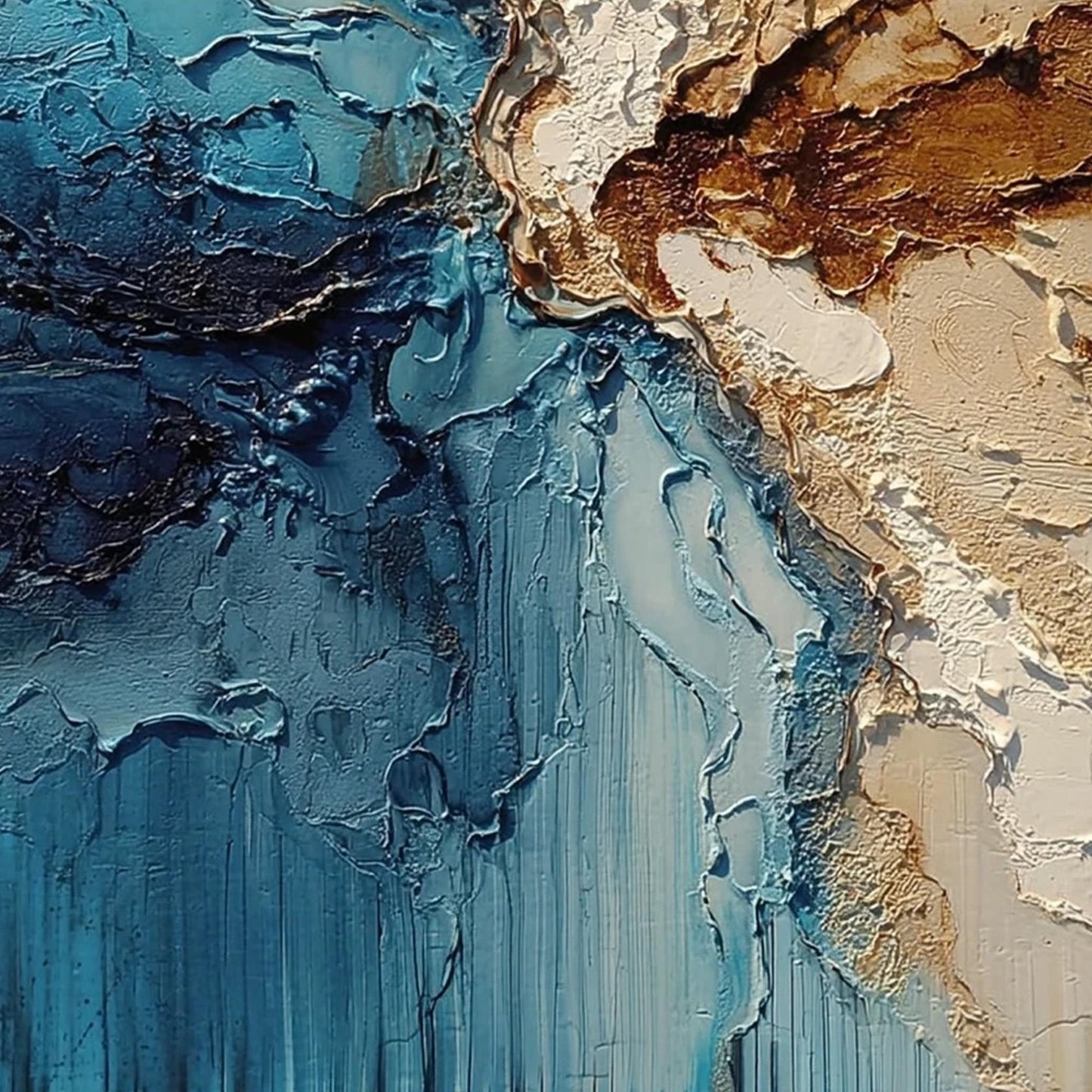 Turquoise Abstract Impasto Beach Seascape Wall Art – Coastal Oil Painting