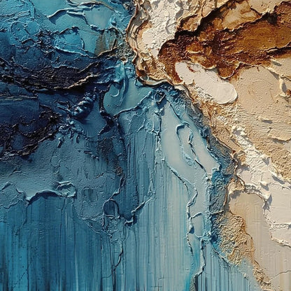 Turquoise Abstract Impasto Beach Seascape Wall Art – Coastal Oil Painting