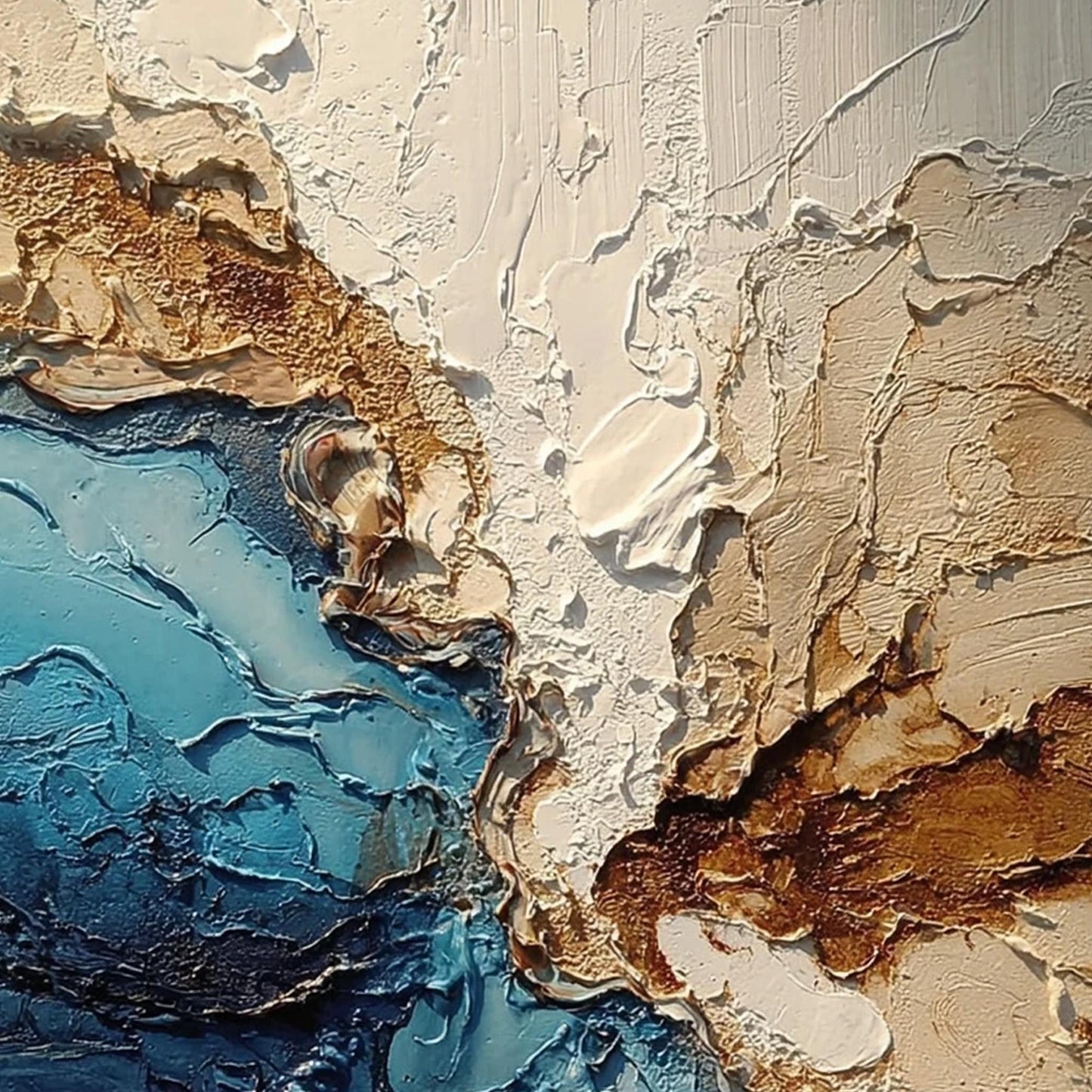 Abstract Coastal Oil Painting – Turquoise Beach Seascape Wall Art | Abstract Impasto Hand-Painted Oil Painting, view 5
