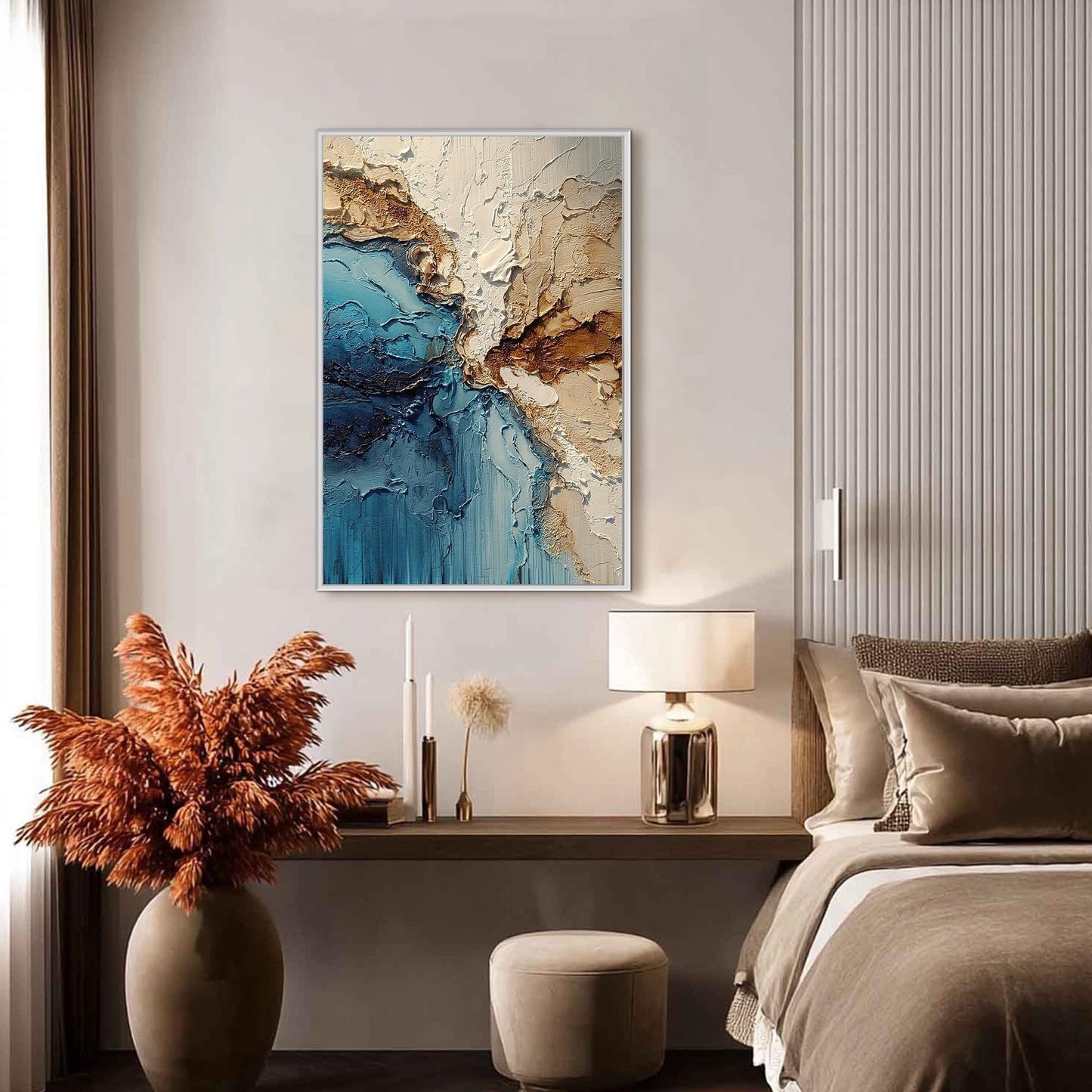 Turquoise Abstract Impasto Beach Seascape Wall Art – Coastal Oil Painting