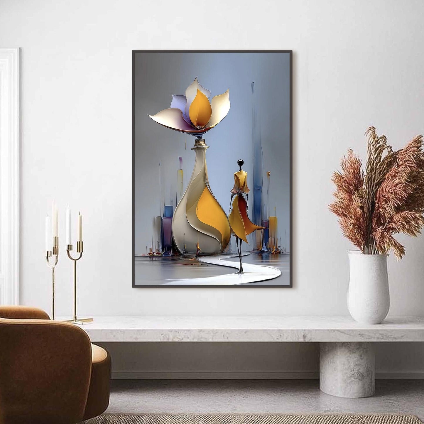 Blue and Gold Ship Painting — Modern Figurative Wall Art