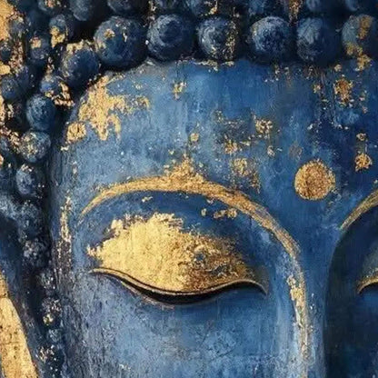 Blue Textured Buddha Face Wall Art – Blue and Gold Botanical Leaf Wall Art | Textured Painting, view 5