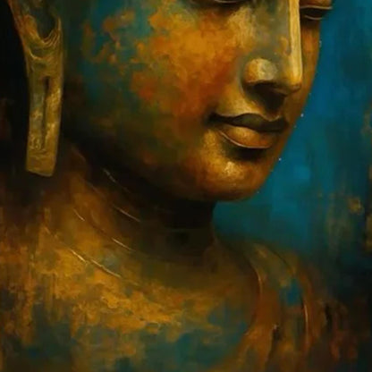 Golden-Blue Buddha Portrait – Blue and Gold Figurative Figure Portrait Wall Art | Textured Painting, view 5
