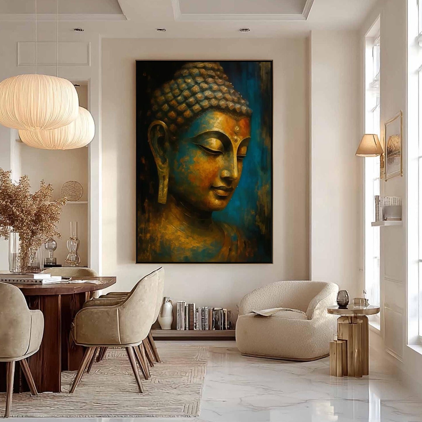 Blue and Gold Textured Figure Portrait Wall Art – Golden-Blue Buddha Portrait