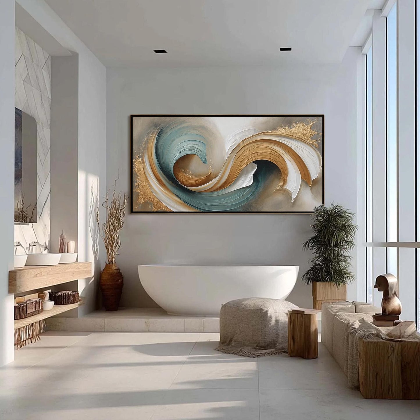 Teal and Gold Fluid Abstract Wall Art – Handmade