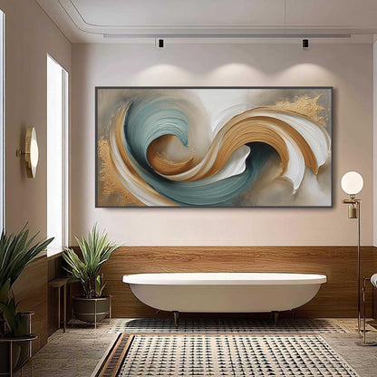 Teal and Gold Fluid Abstract Wall Art – Handmade