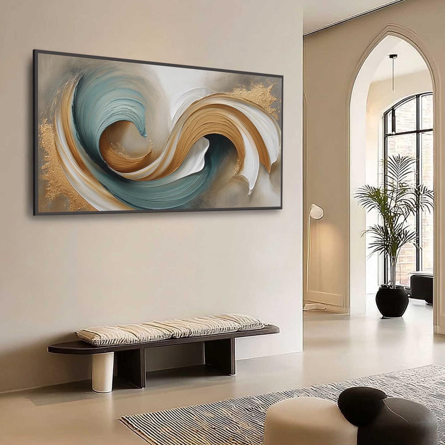 Handmade – Teal and Gold Fluid Abstract Wall Art | Painting, view 3