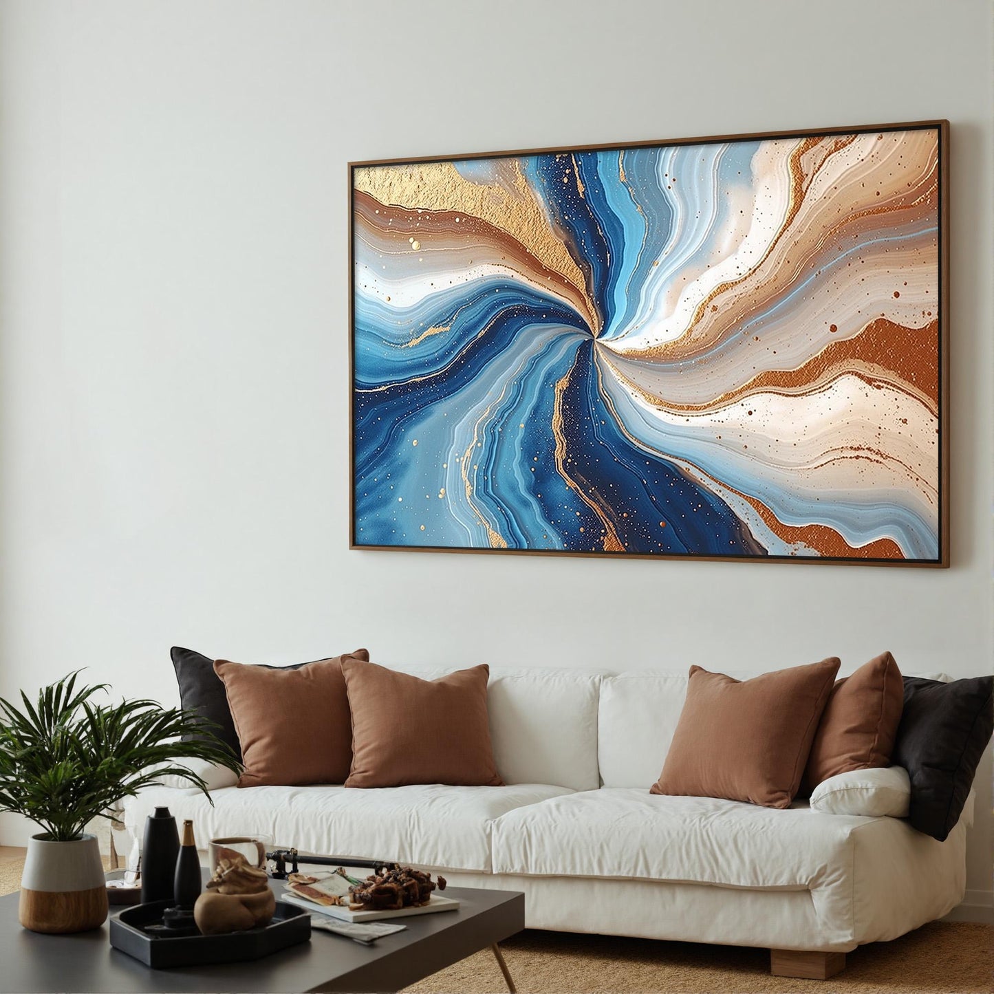 Ocean Blue Geode Abstract Painting, Fluid Swirl Canvas, Metallic Gold Speckles – Blue and Teal Ocean Wall Art | Abstract Pain