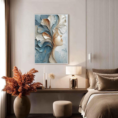 Textured Impasto Floral Wall Art – Serene Profile with Flowing Petal Headdress