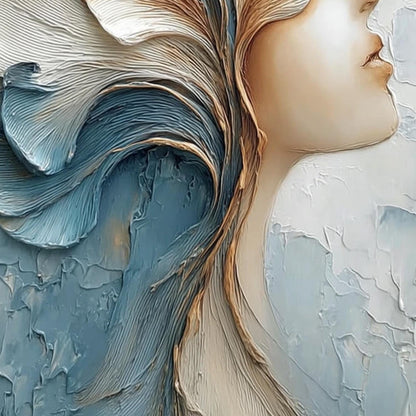 Serene Profile with Flowing Petal Headdress – Floral Wall Art | Abstract Impasto Painting, view 5
