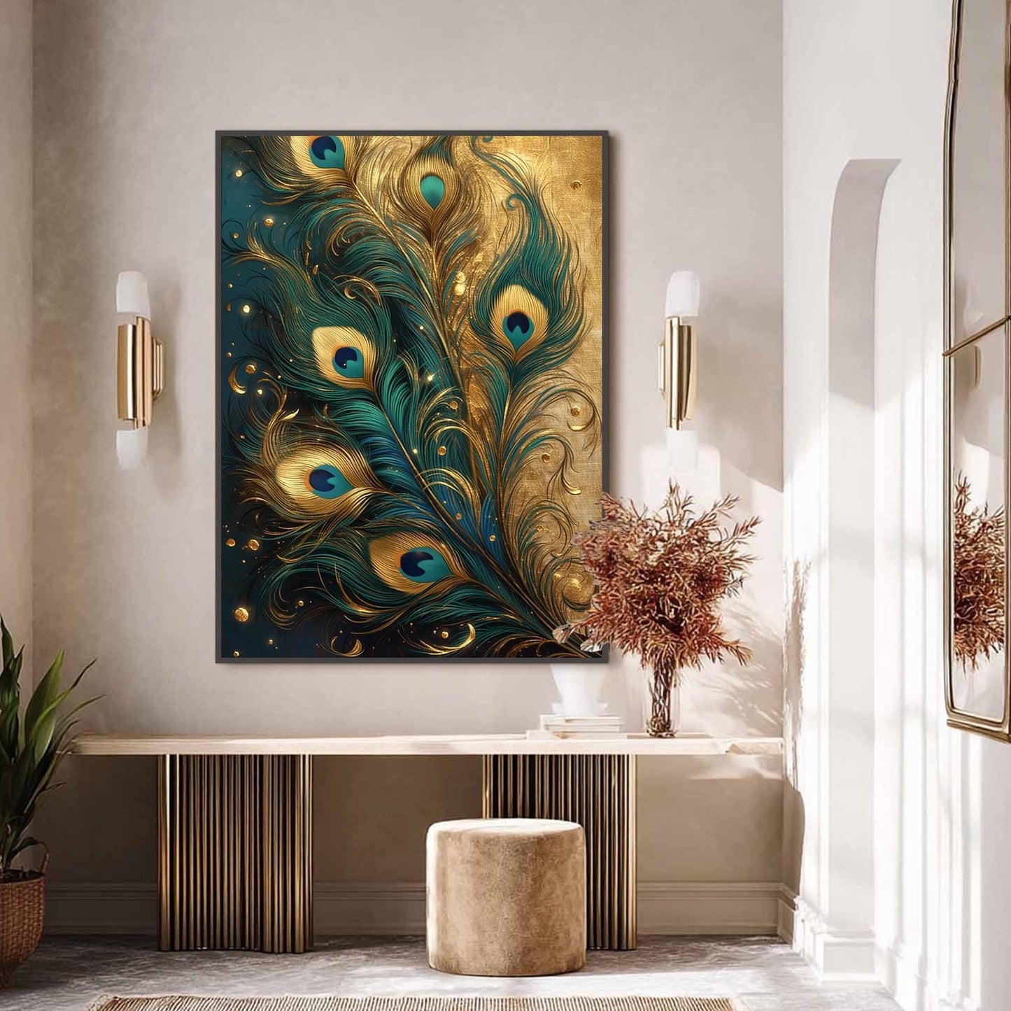 Teal and Gold Boho Bird Animal Wall Art