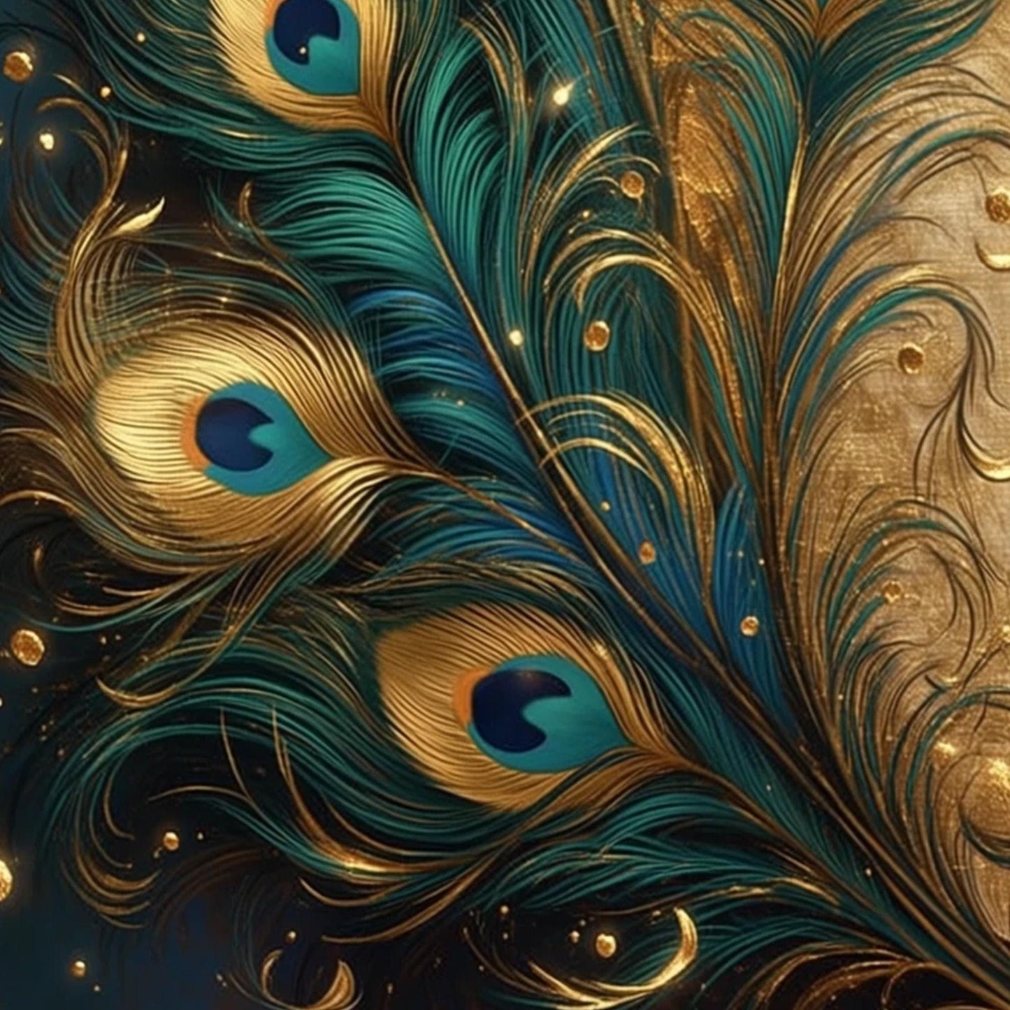 Peacock Feather Painting, Gold Teal Metallic Wall Art, Luxe Boho Decor – Teal and Gold Bird Animal Wall Art | Boho Painting, 