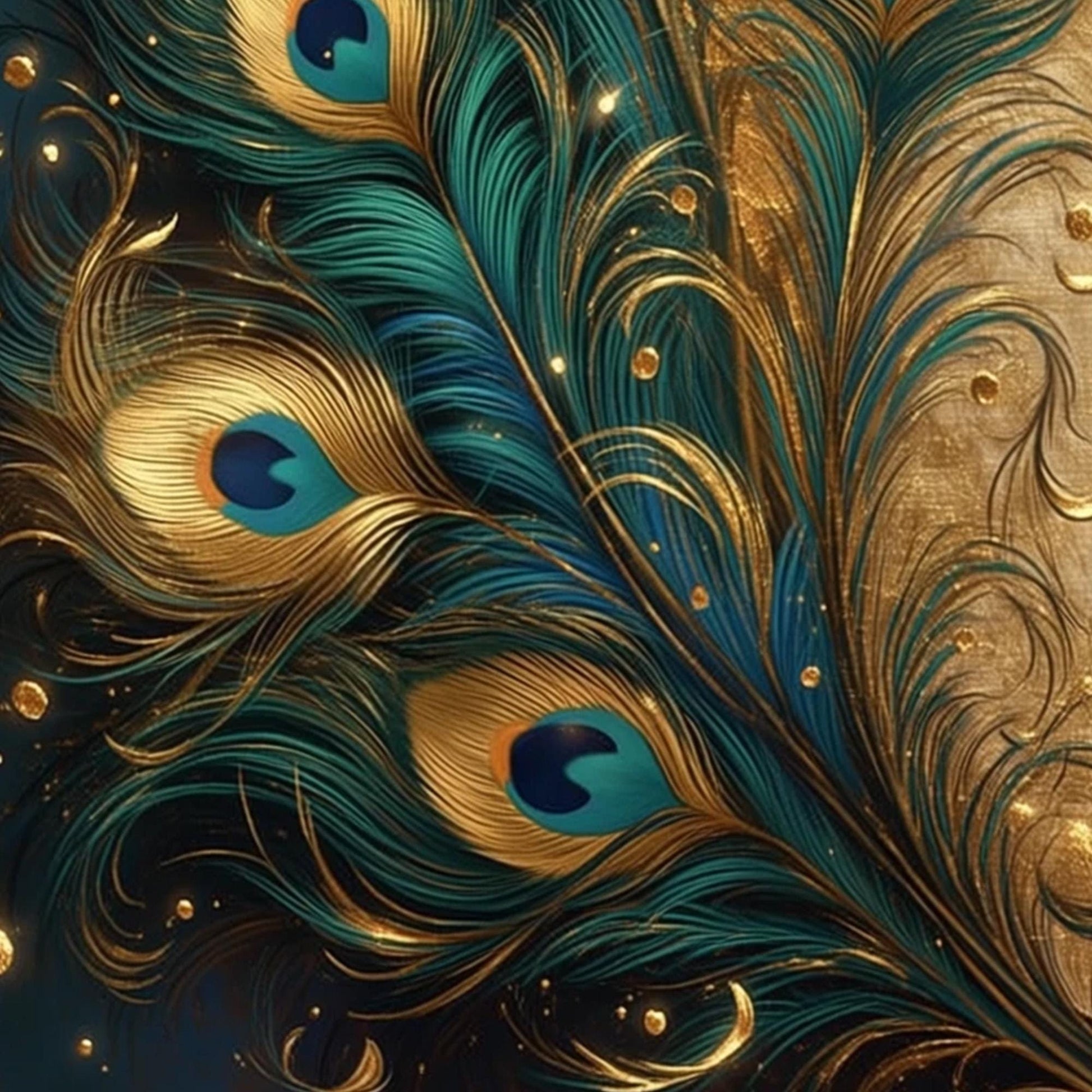 Peacock Feather Painting, Gold Teal Metallic Wall Art, Luxe Boho Decor – Teal and Gold Bird Animal Wall Art | Boho Painting, 