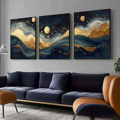 Navy Gold Foil – Navy and Teal Moon Abstract Wall Art | Painting, view 2