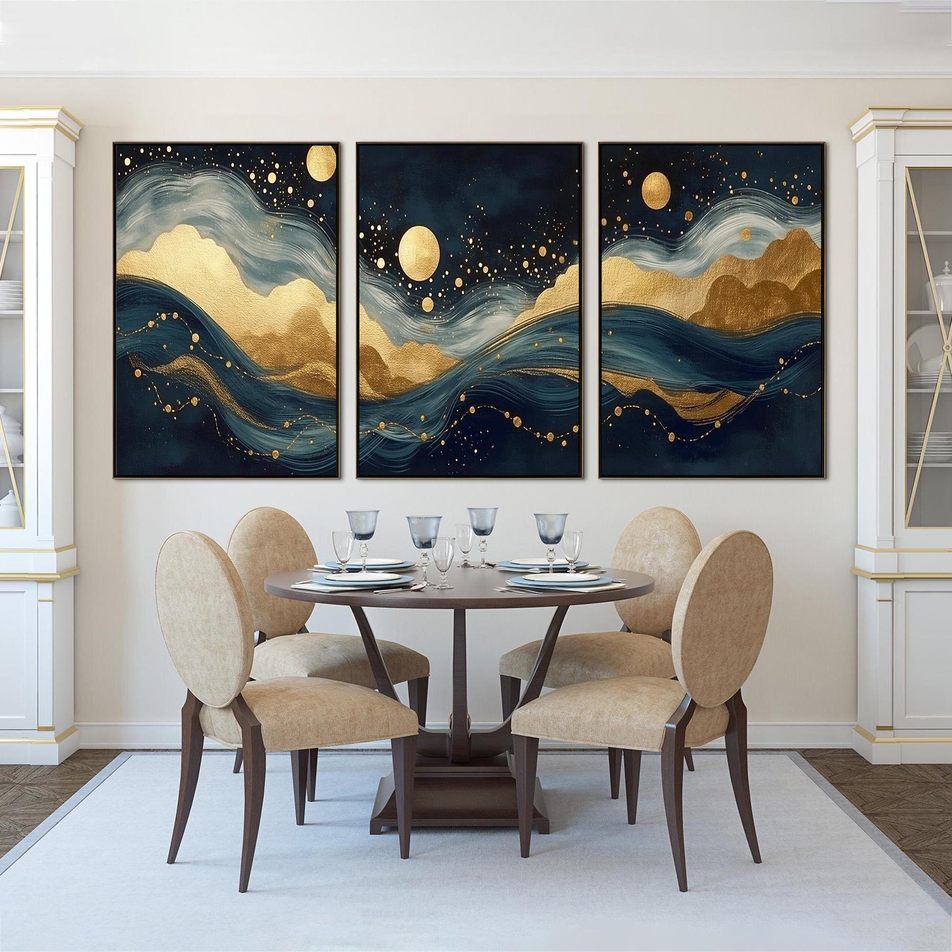 Navy Gold Foil – Navy and Teal Moon Abstract Wall Art | Painting, view 4