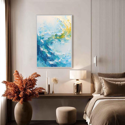 Yellow Impasto Ocean Wave Seascape Wall Art – Textured Surf Painting