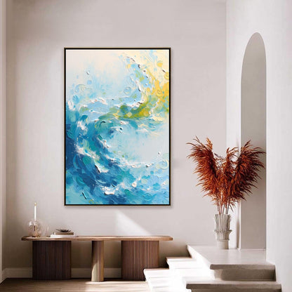 Textured Ocean Wave Painting, Impasto Surf Seascape Art, Coastal Home Decor – Yellow Ocean Wave Seascape Wall Art | Impasto P