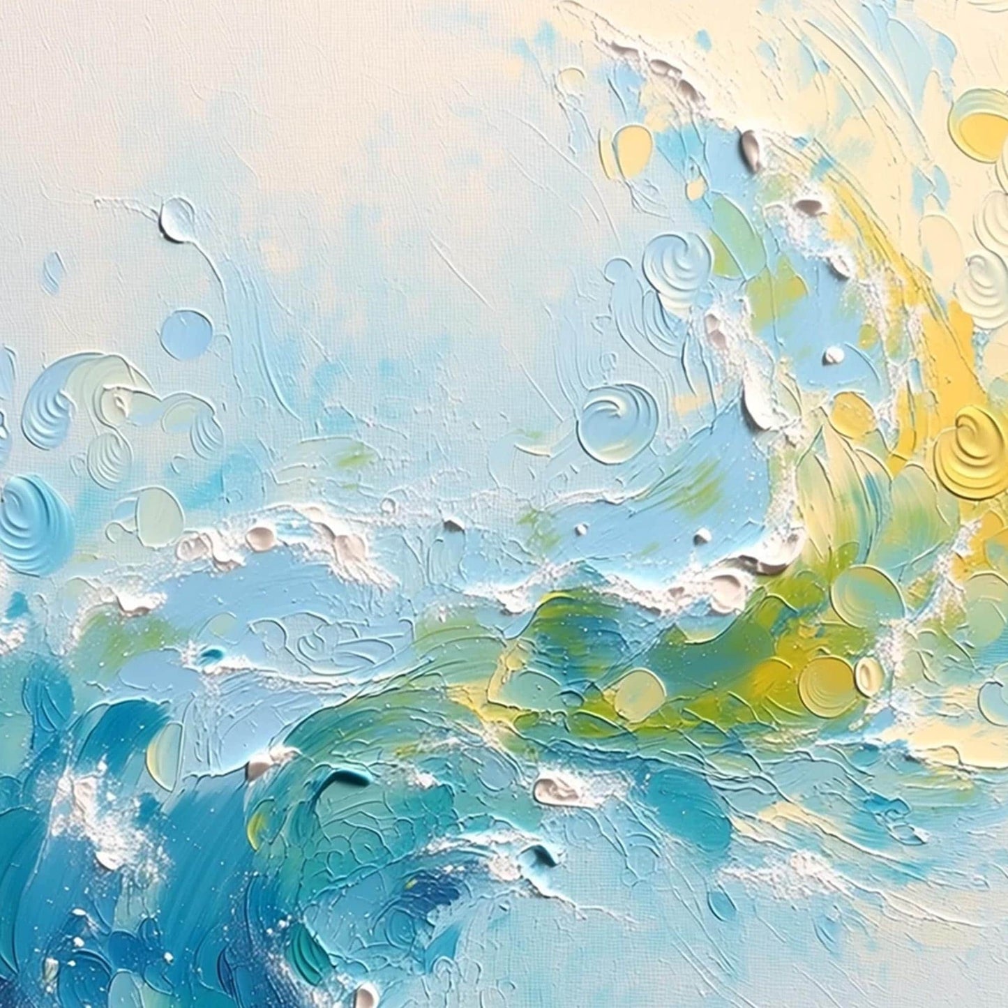 Yellow Impasto Ocean Wave Seascape Wall Art – Textured Surf Painting