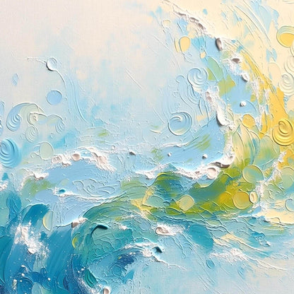 Yellow Impasto Ocean Wave Seascape Wall Art – Textured Surf Painting