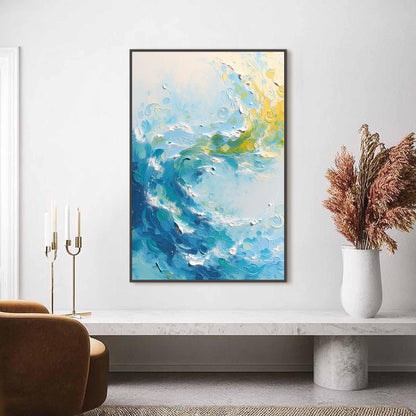 Textured Ocean Wave Painting, Impasto Surf Seascape Art, Coastal Home Decor – Yellow Ocean Wave Seascape Wall Art | Impasto P