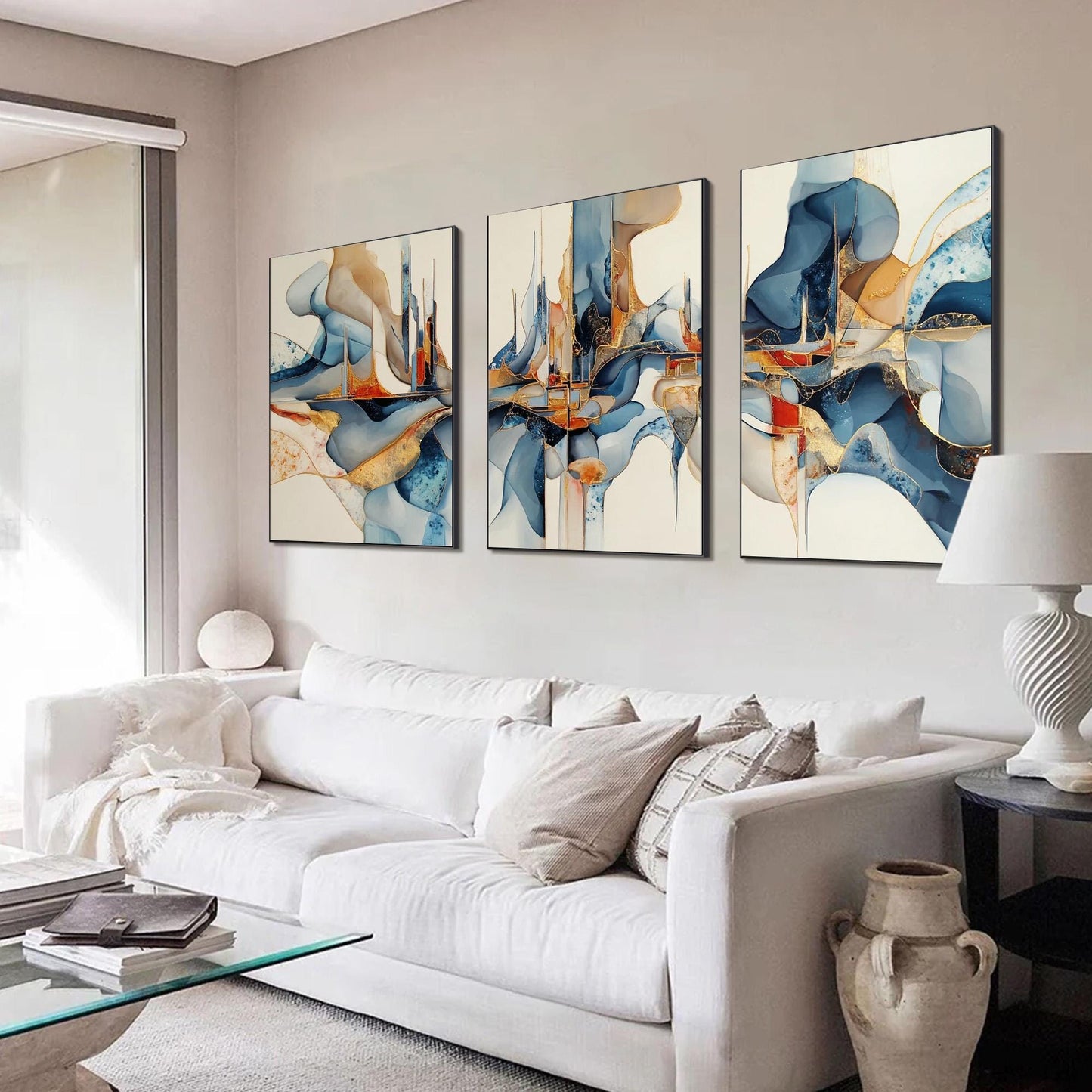 Large Blue Gold – Blue and Gold Abstract Wall Art | Painting, view 3