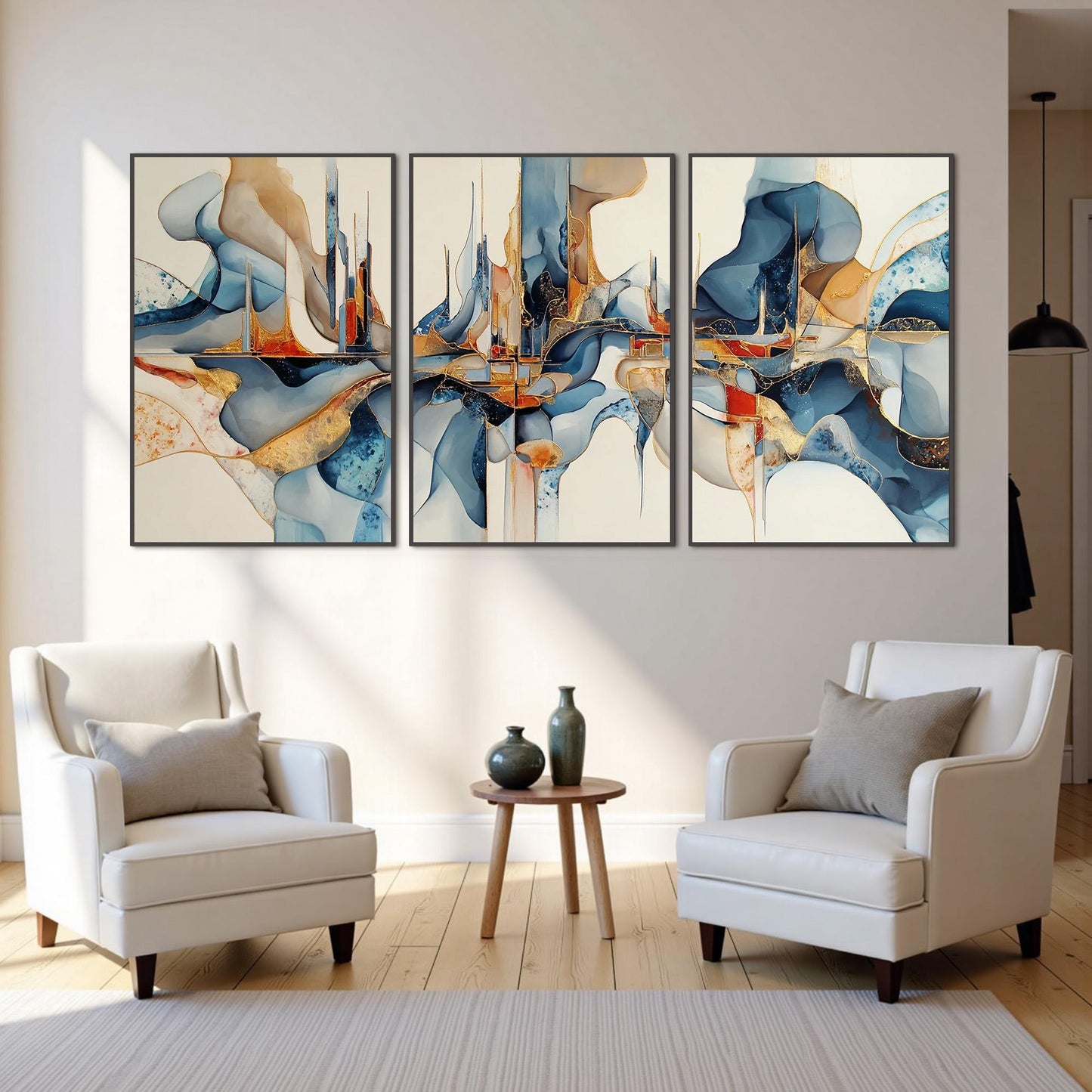 Large Blue Gold – Blue and Gold Abstract Wall Art | Painting, view 4