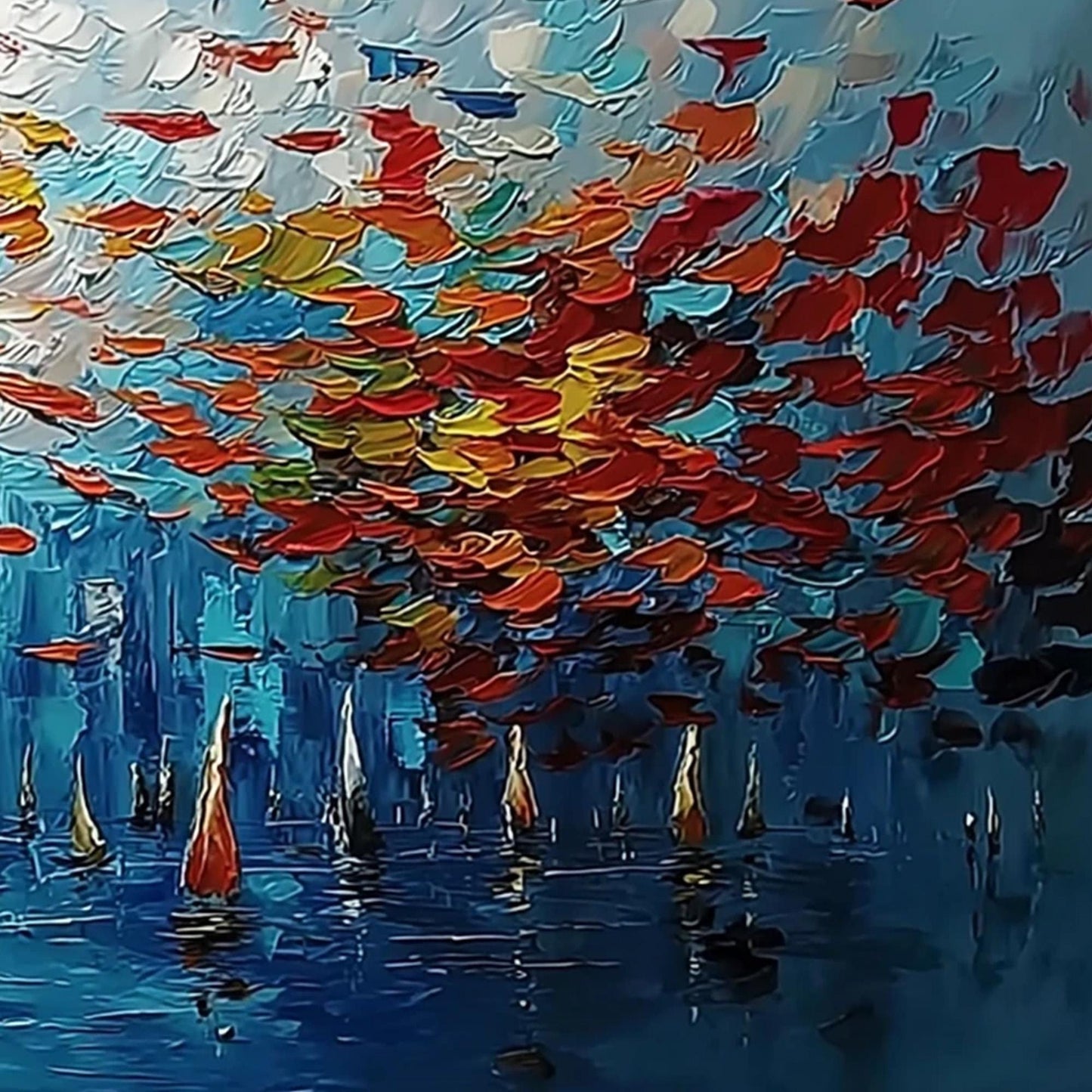 Impressionist Sailboat Harbor Oil Painting – 3D Texture Wall Art