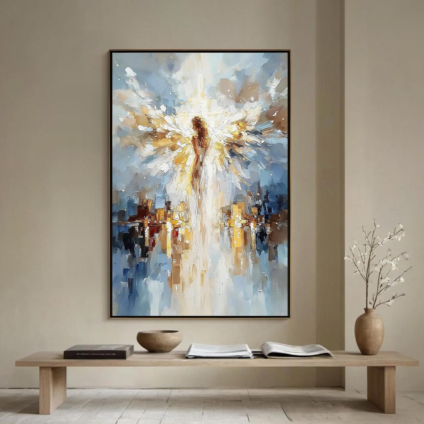 Blue and Gold Impasto Abstract Wall Art
