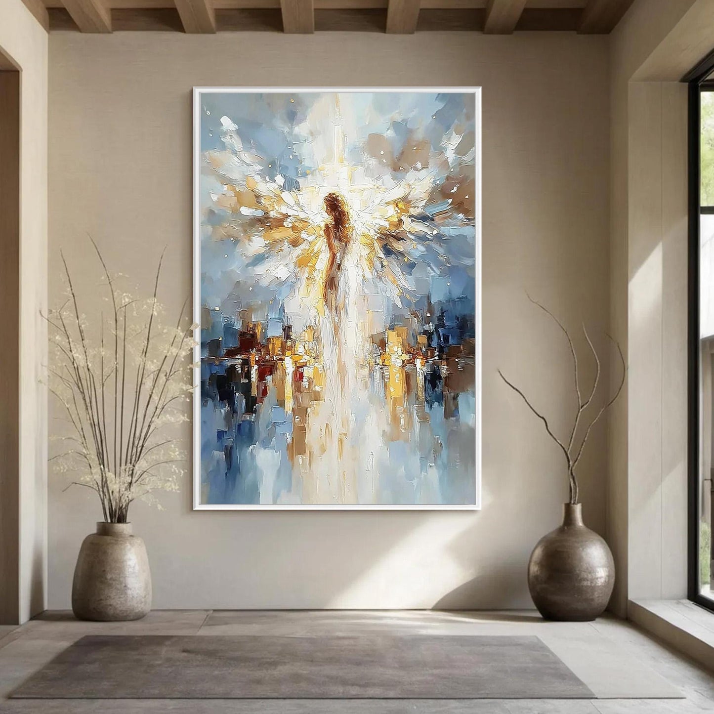 Blue and Gold Impasto Abstract Wall Art
