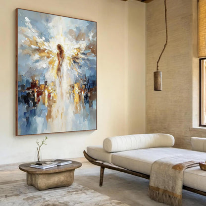 Abstract Angel Painting, Gold Blue Textured Impasto Canvas, Spiritual Wall Art – Blue and Gold Abstract Wall Art | Impasto Pa
