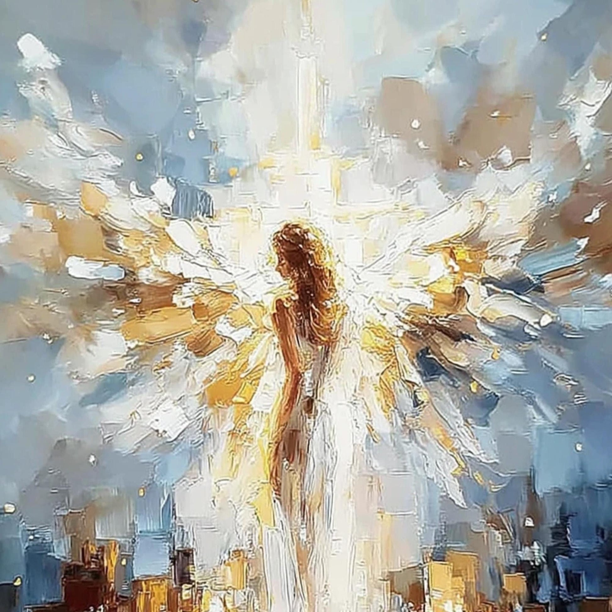Abstract Angel Painting, Gold Blue Textured Impasto Canvas, Spiritual Wall Art – Blue and Gold Abstract Wall Art | Impasto Pa
