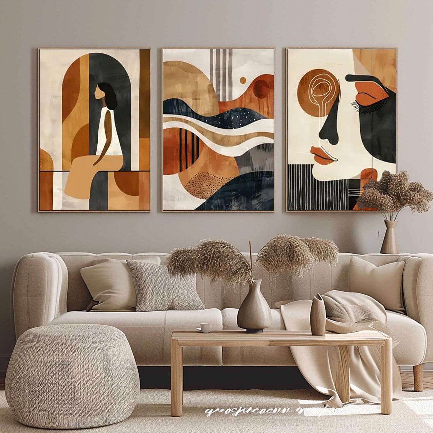 Teal and Terracotta Abstract Seascape Wall Art