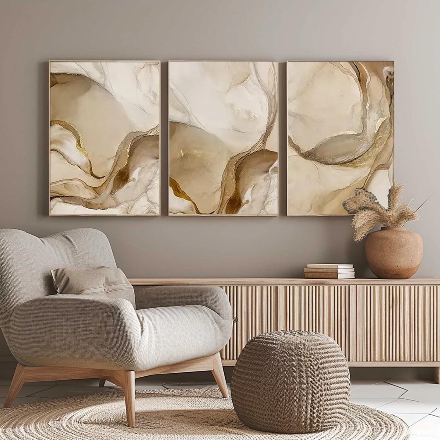 Gold and Cream Neutral Abstract Wall Art