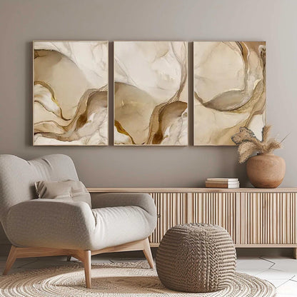 Gold and Cream Neutral Abstract Wall Art