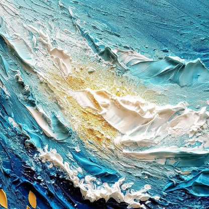 Textured Turquoise Ocean Wave Impasto Painting, Gold Leaf Seascape Canvas Art – Turquoise and Gold Ocean Wave Seascape Wall A