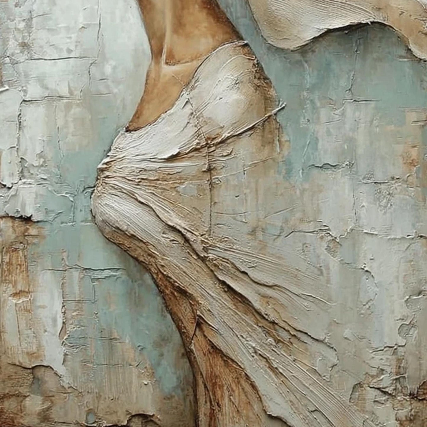 Blue and Taupe Palette Knife Figurative Figure Portrait Wall Art