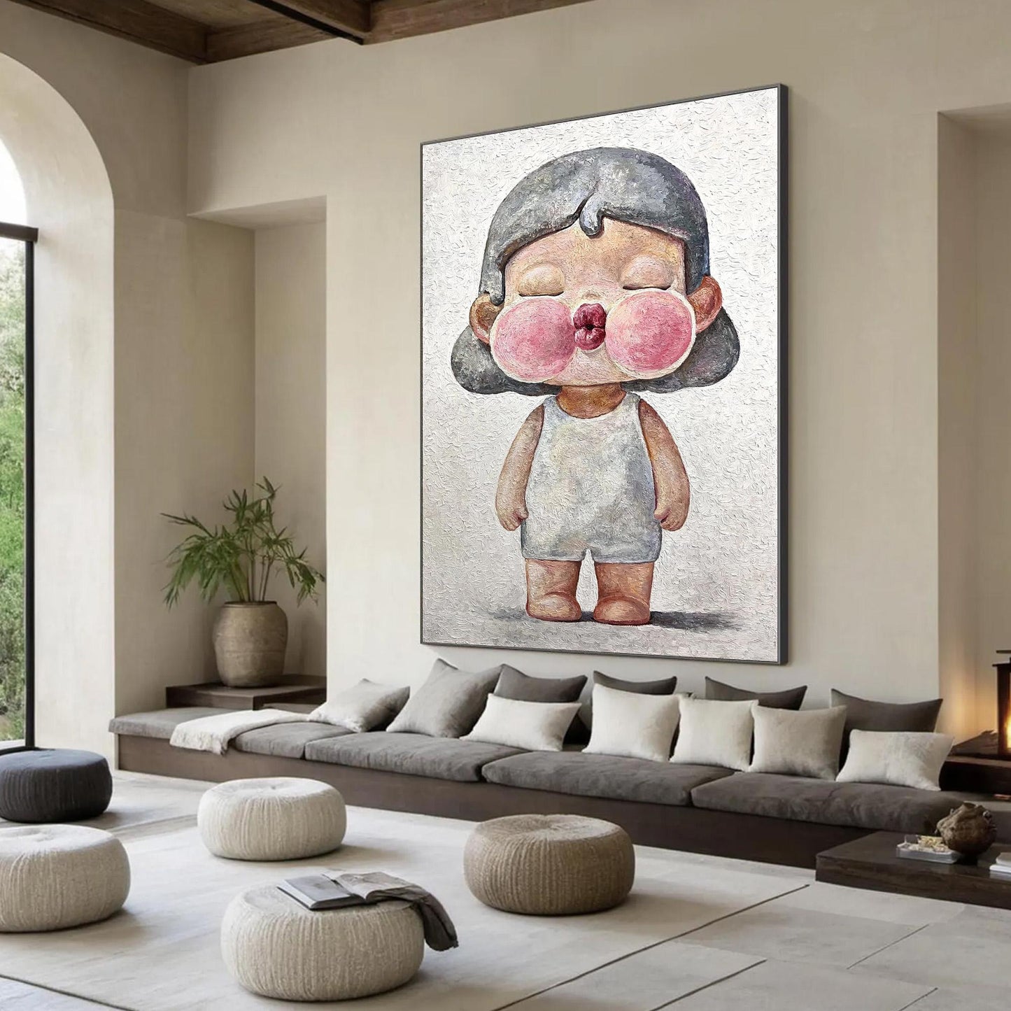 Whimsical Child Portrait Oil Painting – Pink Figurative Figure Portrait Wall Art | Textured Hand-Painted Oil Painting, view 3
