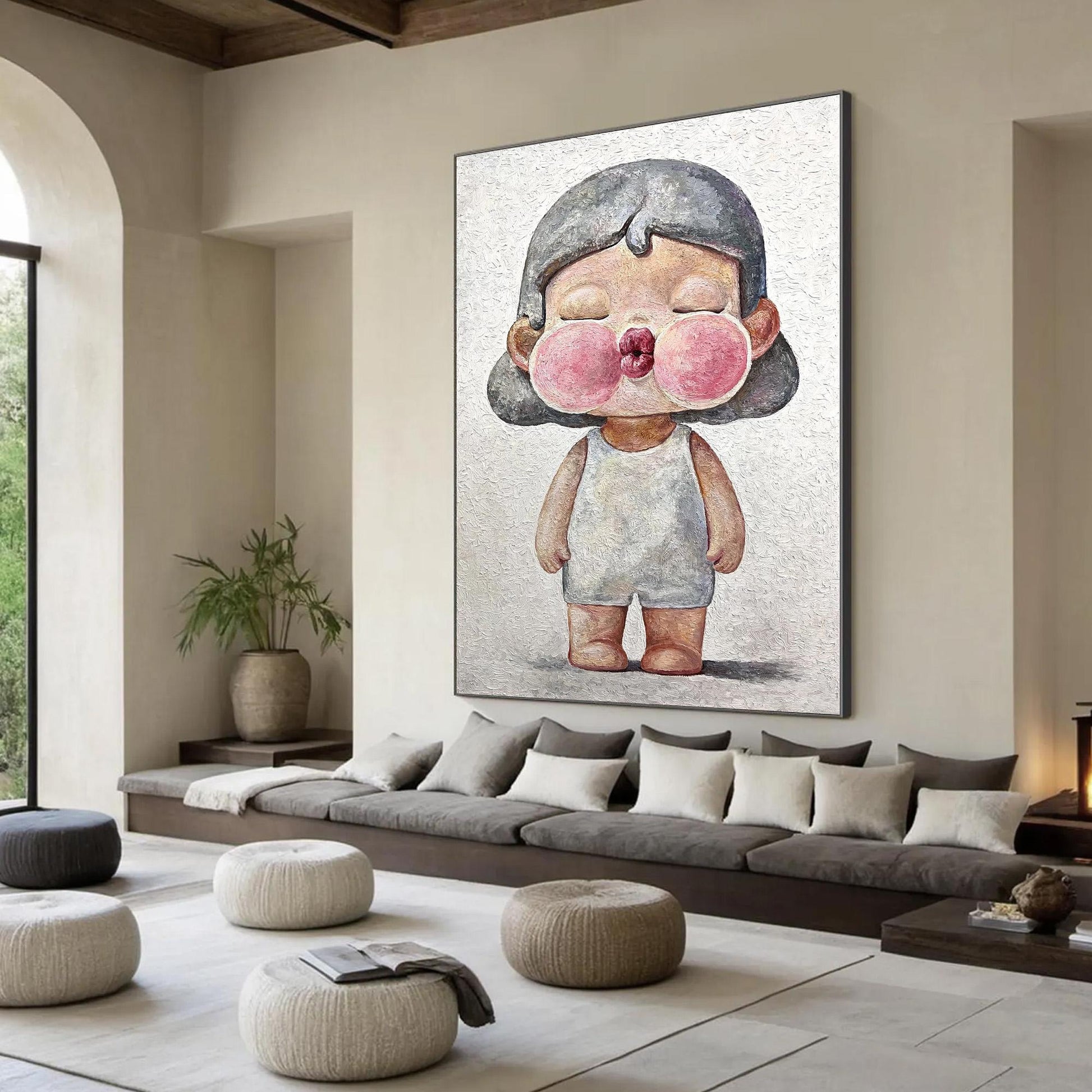 Whimsical Child Portrait Oil Painting – Pink Figurative Figure Portrait Wall Art | Textured Hand-Painted Oil Painting, view 3