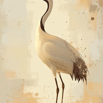 Gold and Beige Minimalist Bird Animal Wall Art – Set of Two Crane Paintings, Beige Gold Bird Wall Art, Minimalist Japanese Style Diptych