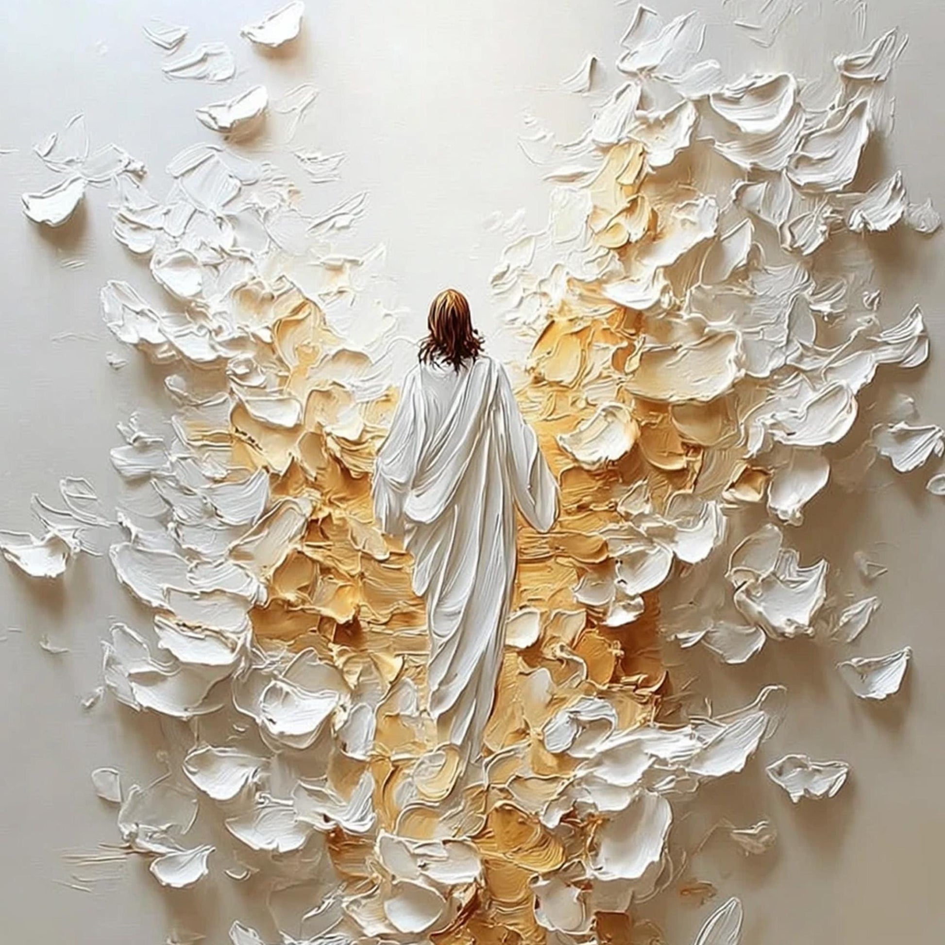 Original Angel Painting – Gold and White Abstract 3D Texture Wall Art | Impasto Hand-Painted Painting, view 5