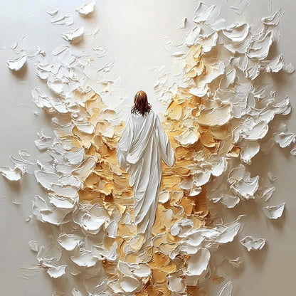 Original Angel Painting – Gold and White Abstract 3D Texture Wall Art | Impasto Hand-Painted Painting, view 5