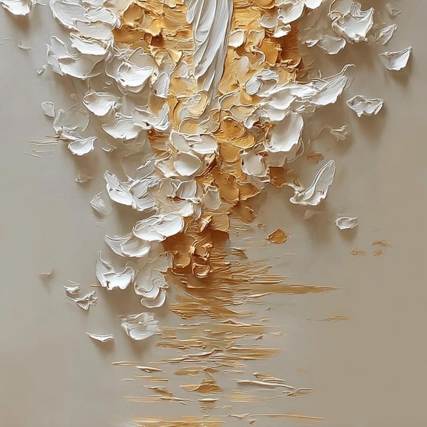 Gold and White Impasto Abstract 3D Texture Wall Art – Original Angel Painting