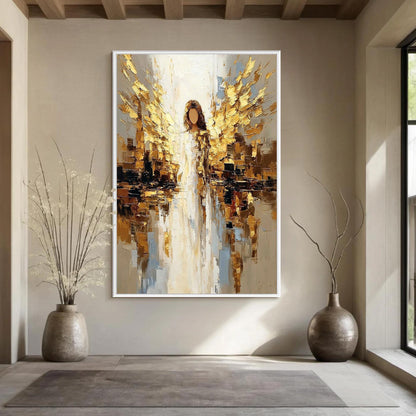 Gold and White Impasto Abstract Wall Art – Golden Angel
