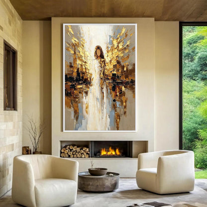 Gold and White Impasto Abstract Wall Art – Golden Angel
